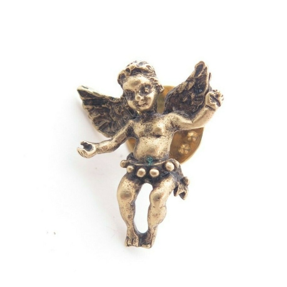 Vintage Designer Signed KIRK'S FOLLY‎ Gold Tone Angel Cherub Tie Tac Pin